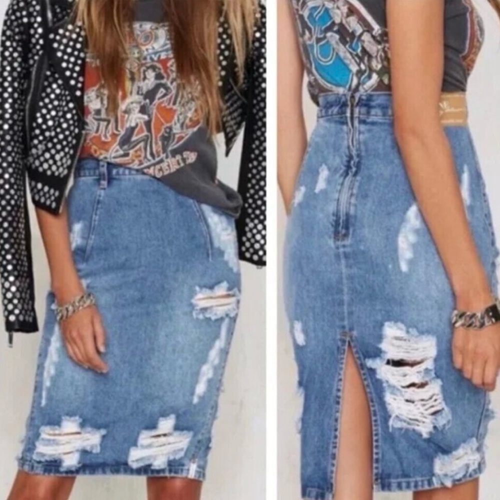 One by one teaspoon FREELOVE chargers Jean pencil skirt distressed denim